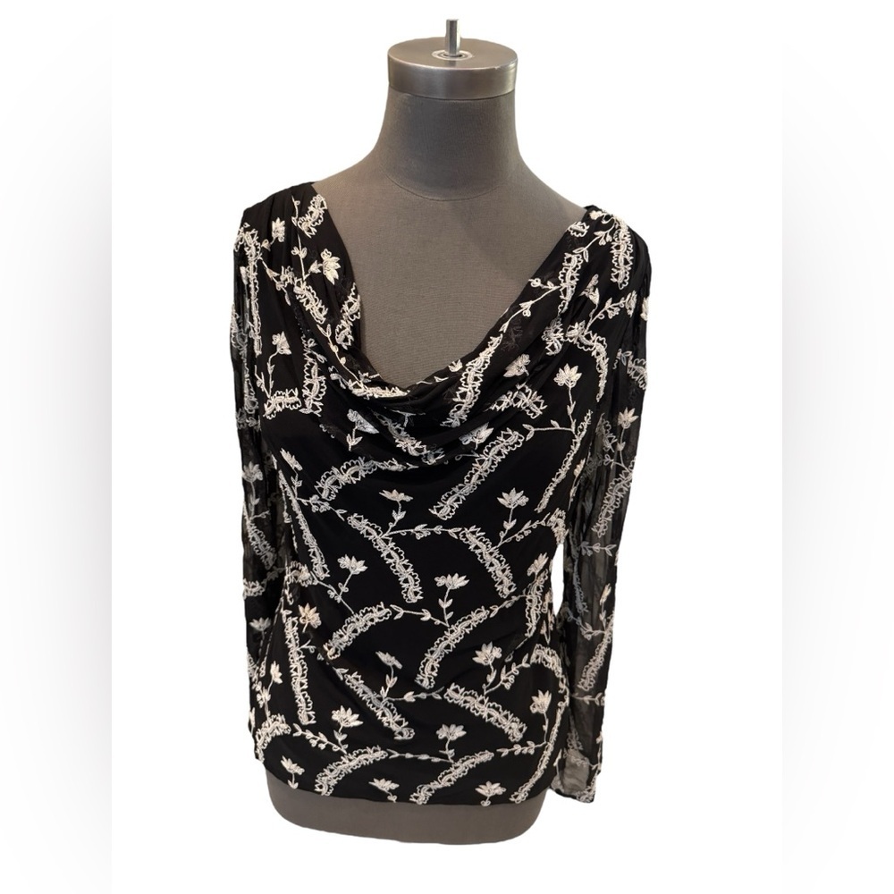 Papell Boutique Evening Embroidered Beaded Silk Blouse M